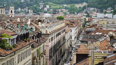 static shot of rooftops and street in centre of italian city turin in europe