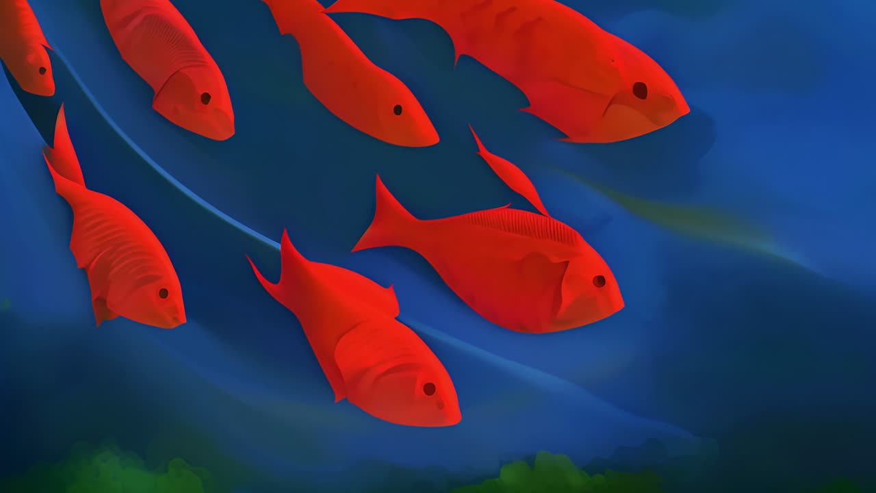 Red Fish Swimming in Blue Water