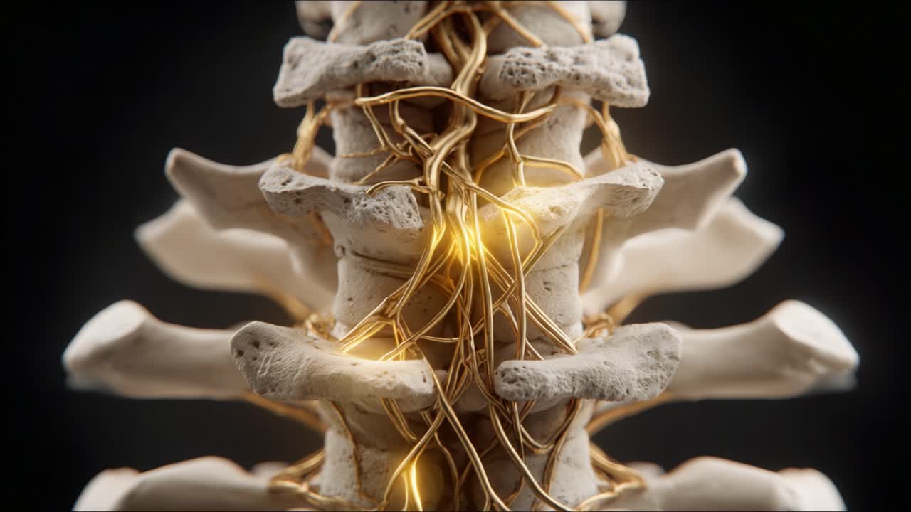 A Close-Up of the Human Spine with Intricate Neural Connections Highlighting the Structure and Function of Spinal Nerves and Vertebrae in an Artistic Representation