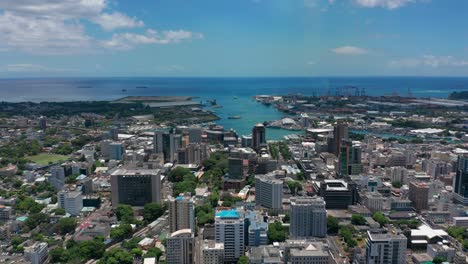 city on the indian ocean. aerial view port louis on beautiful sunny day. capital of the island of mauritius