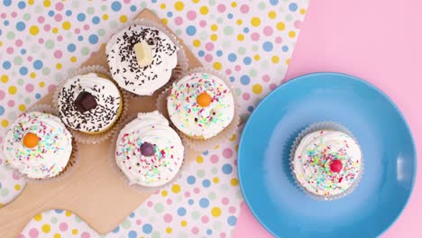 moving birthday party cupcakes and decoration. stop motion