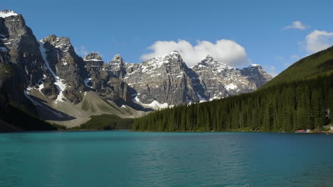 scenic view of moraine lake in banff national park, alberta, canada - panning shot