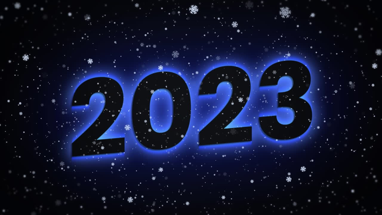 Animazione di neve e 2023 su sfondo nero
