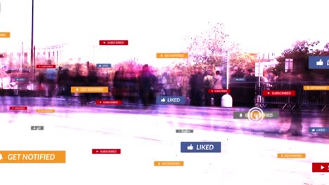 animación del procesamiento de datos de las redes sociales sobre personas que caminan.