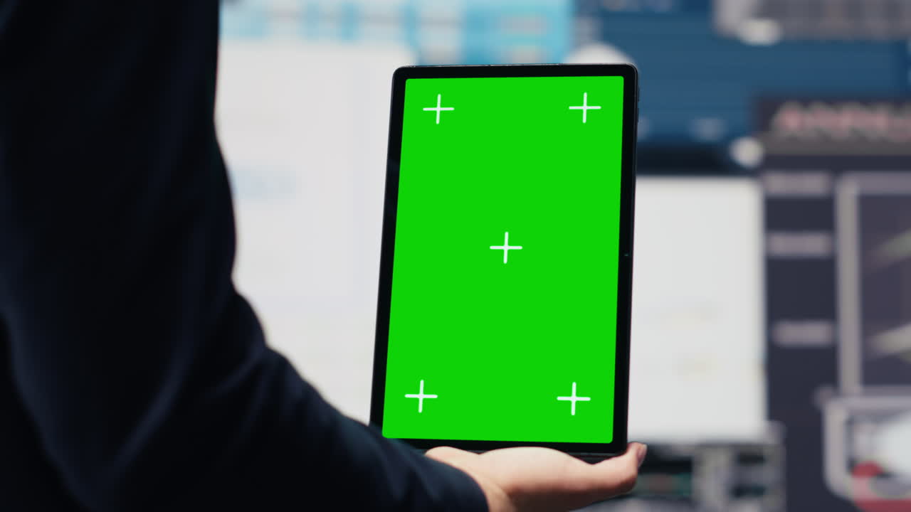 Entrepreneur using isolated mockup screen for a digital analysis