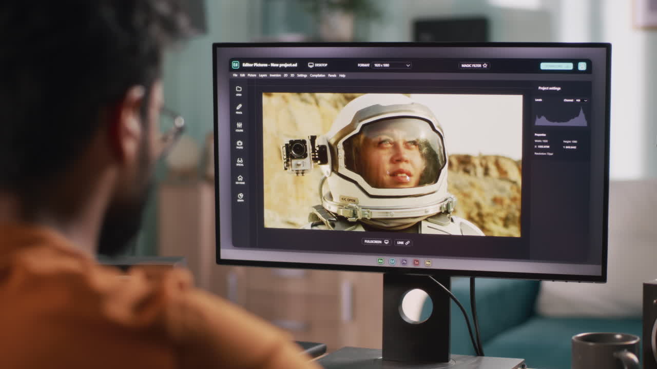 Person Editing Images of an Astronaut in Space