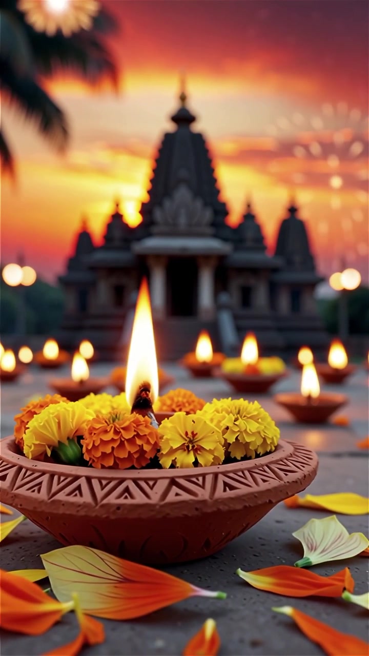 Diwali Festival Background with Lanterns and Traditional Diyas Decorations