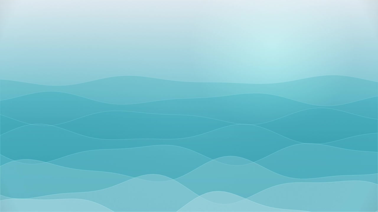 Layered turquoise waves gently undulate across a soft blue gradient background in this minimalist animation
