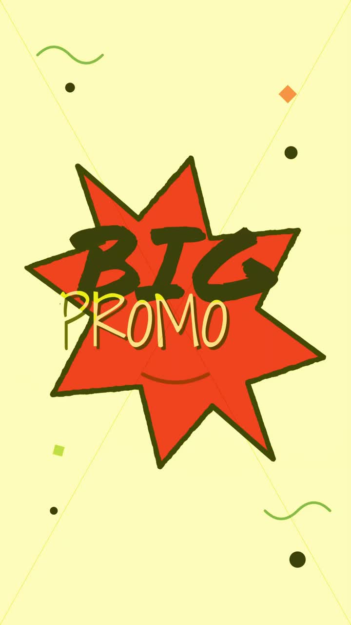 Grande testo promozionale animato in grafica retrò a raggiera