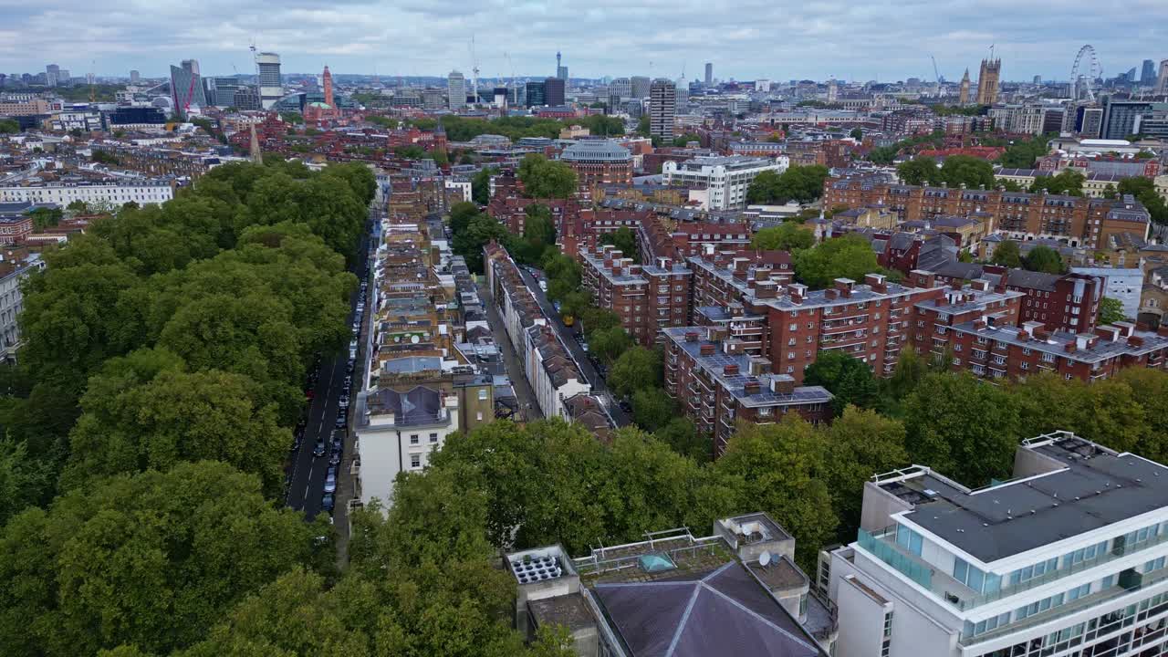 Pimlico area, Westminster, London. Aerial forward and cityscape
