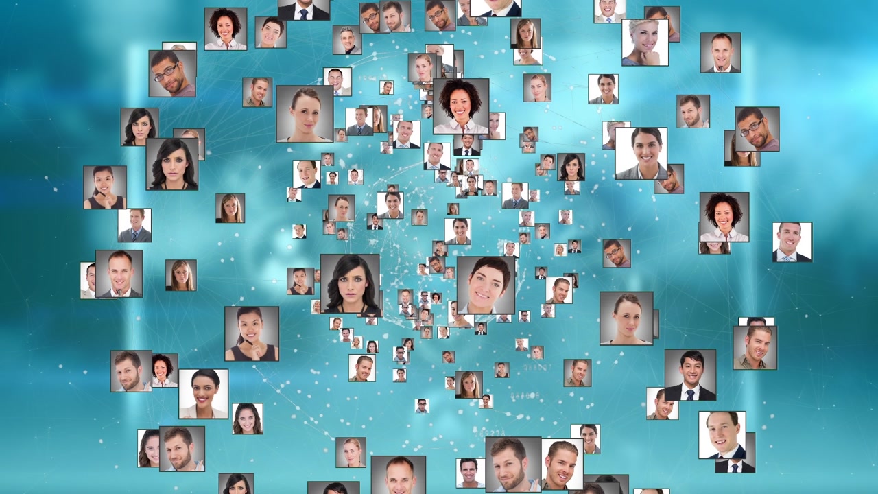 Animation of diverse people icons over globe and network of connections