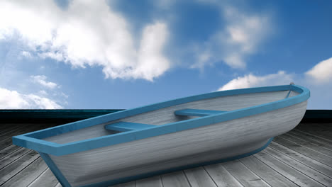 Animation-of-clouds-moving-on-sky,-boat-and-sea