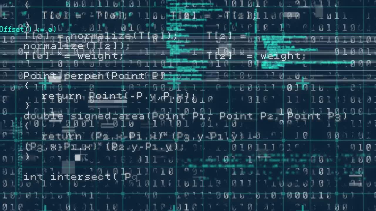 Digital animation of data processing over grid network against blue background