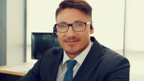 business people wearing headset working in office