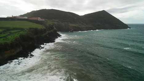 aerial view from drone of terceira island - monte brasil