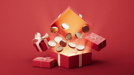opening red cartoon style gift box, 3d rendering.