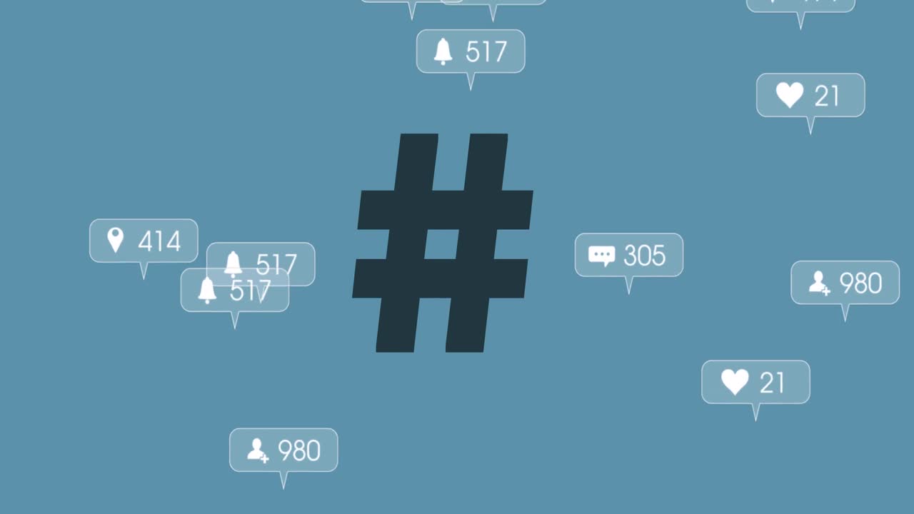 animación del hashtag sobre los iconos de los medios