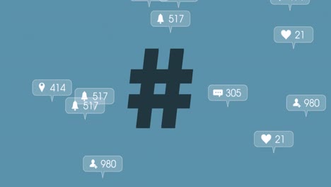 animation of hashtag over media icons