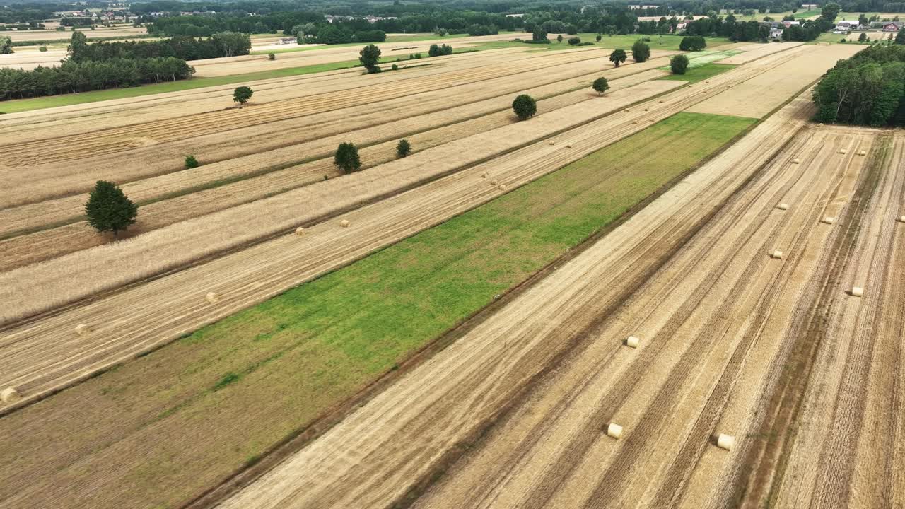Luftaufnahme von Strohballen, mit einer Drohne aufgenommen.