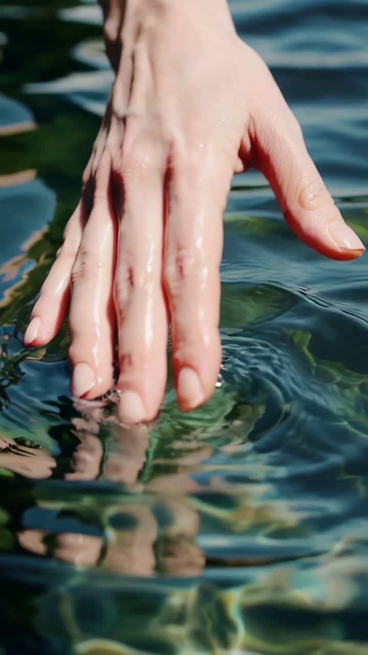 Hand Gently Touching Clear Water