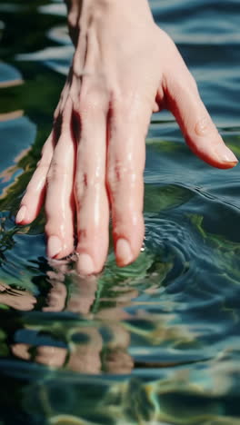hand gently touching clear water