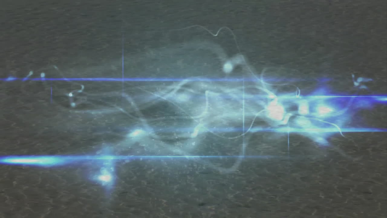 Animation of glowing blue energy waves forming abstract patterns on dark surface