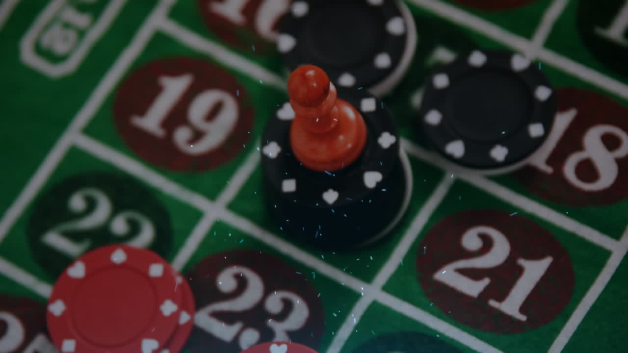 animación de fichas de póquer y pieza de juego del jugador en la mesa de juego