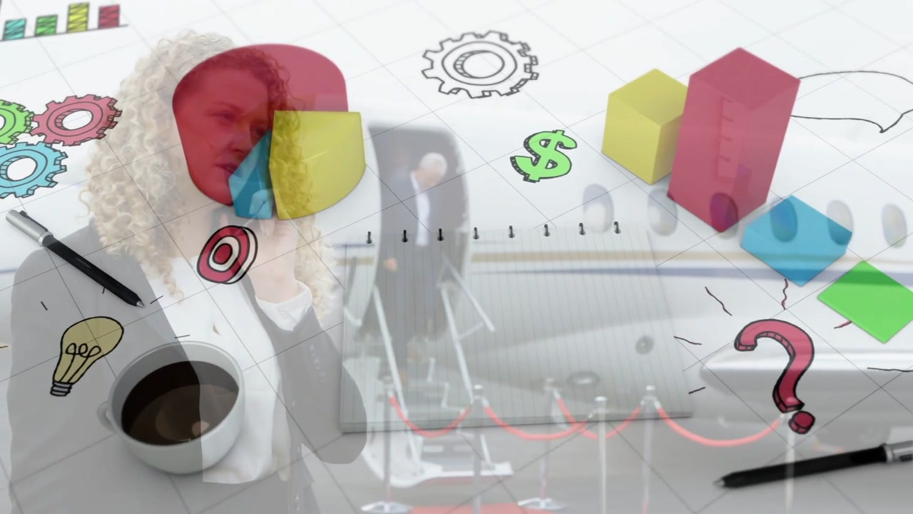 Businesswoman Talking on Smartphone with Animated Business Graphics Overlay