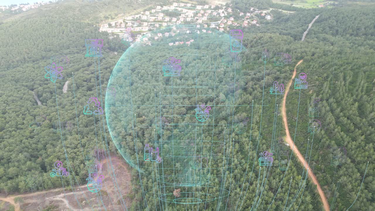 녹색 숲의 항공상과 환경 기술 개념