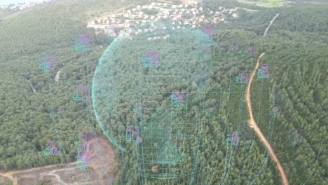 Green forest aerial view and environmental technology concept