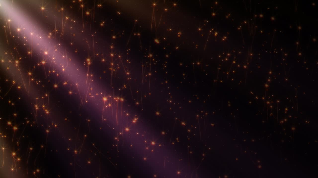 Loop optical lens flares light with trails particles  flow animation on top left black background. 4K seamless loop dynamic kinetic bright star light rays effect. Star light streaks.