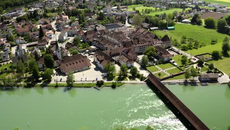 wangen on the aare swiss city in the canton of bern with a historic wooden bridge over the river aare from the 14th century