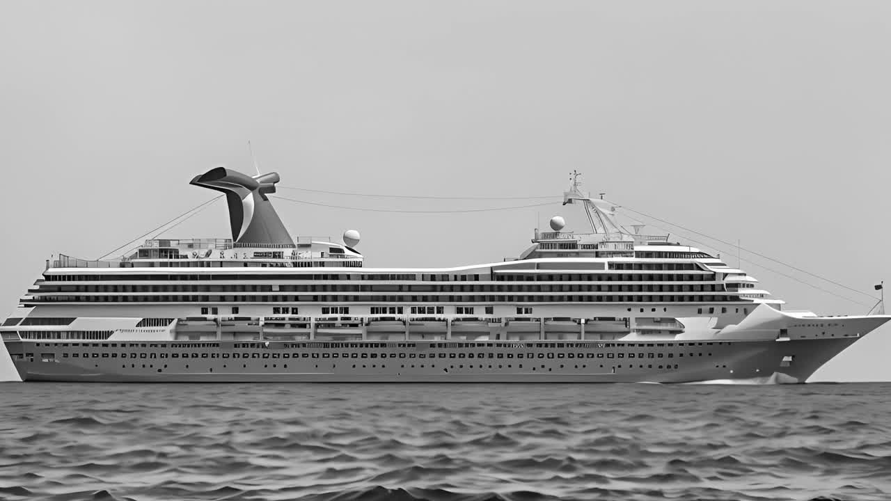 Large Cruise Ship Sailing on Water in Monochromatic Tone