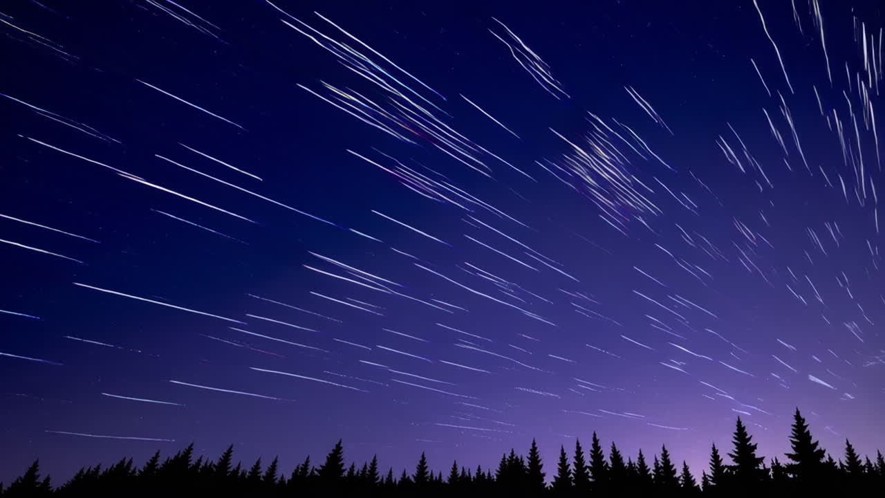 Star Trails over Pine Forest at Night