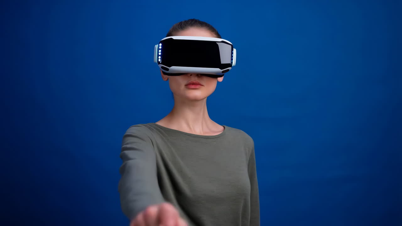 Woman Using VR Headset and Interacting in Virtual Reality