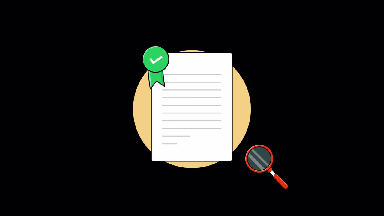Animated Magnifying Glass Reviewing Document and Receiving Approval