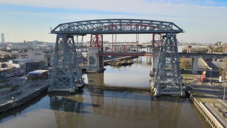 revealing the old steel structure of the ferry bridge in la boca, buenos aires