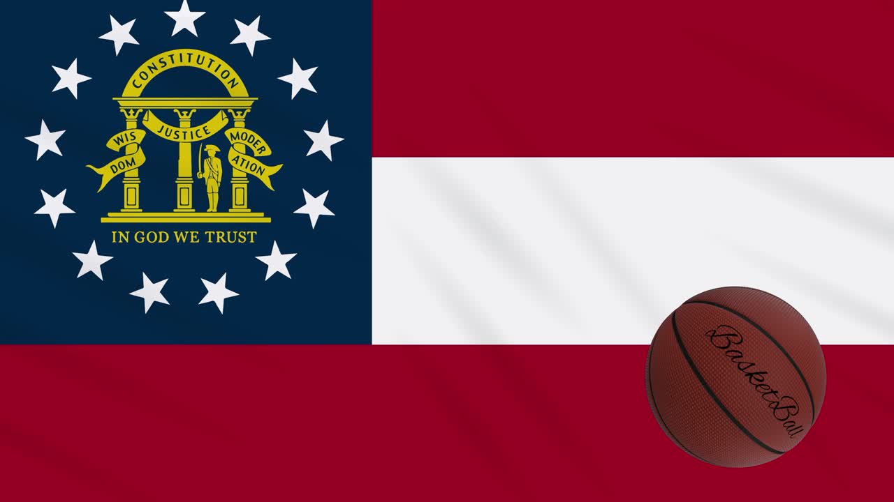 조지아 발이 흔들리고 농구 공이 회전하고, 루프