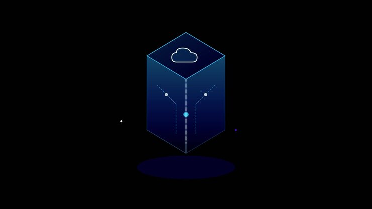 Digital Cloud Computing Concept with Animated Data Cube