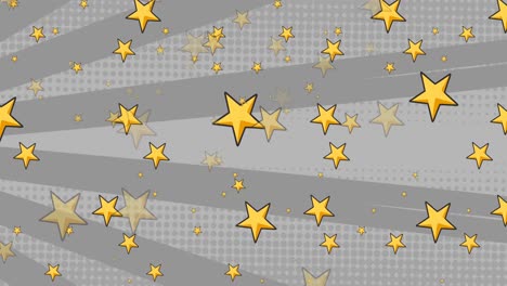 Animation-of-stars-over-grey-striped-rotating-background