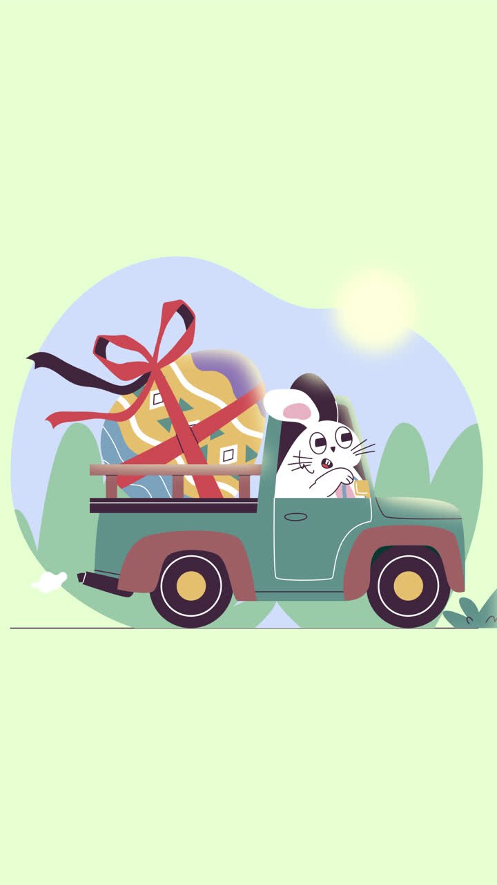 Cute Rabbit Driving a Truck with an Easter Egg