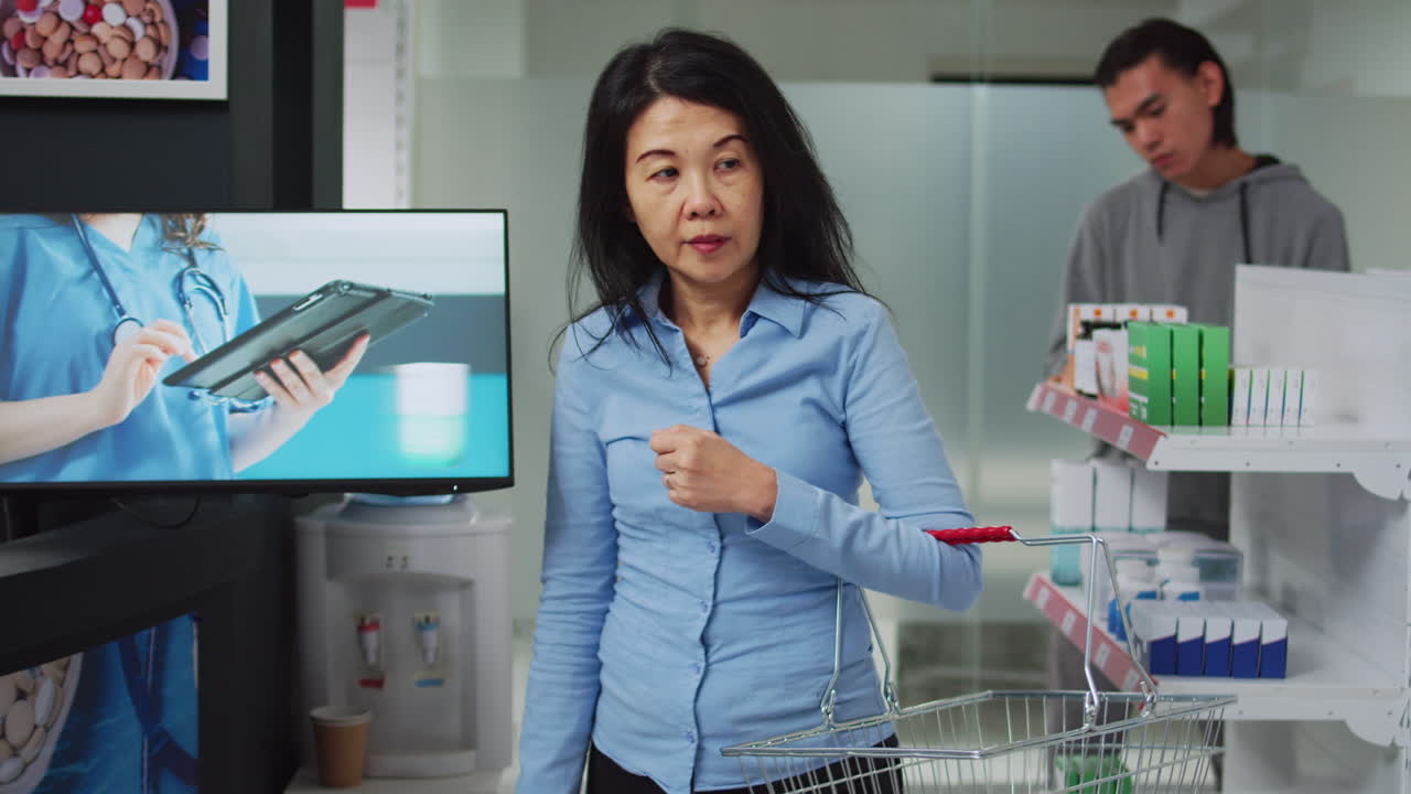 People shopping for medication at a pharmacy
