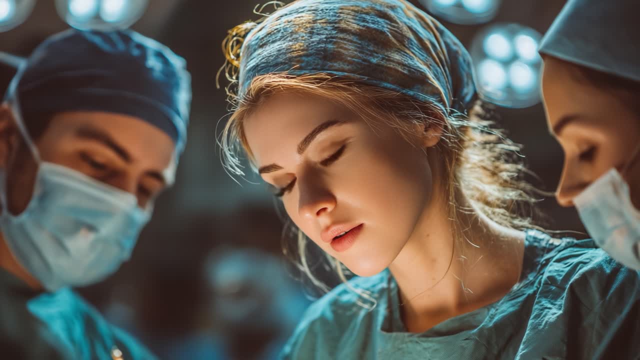 Focused Surgeons Collaborate in Operating Room, Showcasing Precision and Care During Critical Medical Procedure with Attention to Detail and Team Dynamics