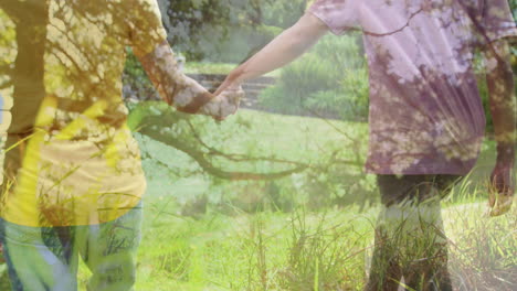 animación de una feliz pareja gay de dos razas sobre los árboles