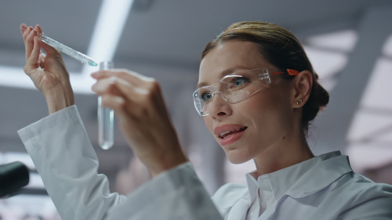 Focused researcher making medicines expertise in medical laboratory close up.