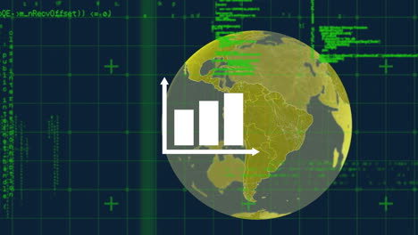 Animation-Der-Digitalen-Datenverarbeitung-über-Statistiken-Und-Globus