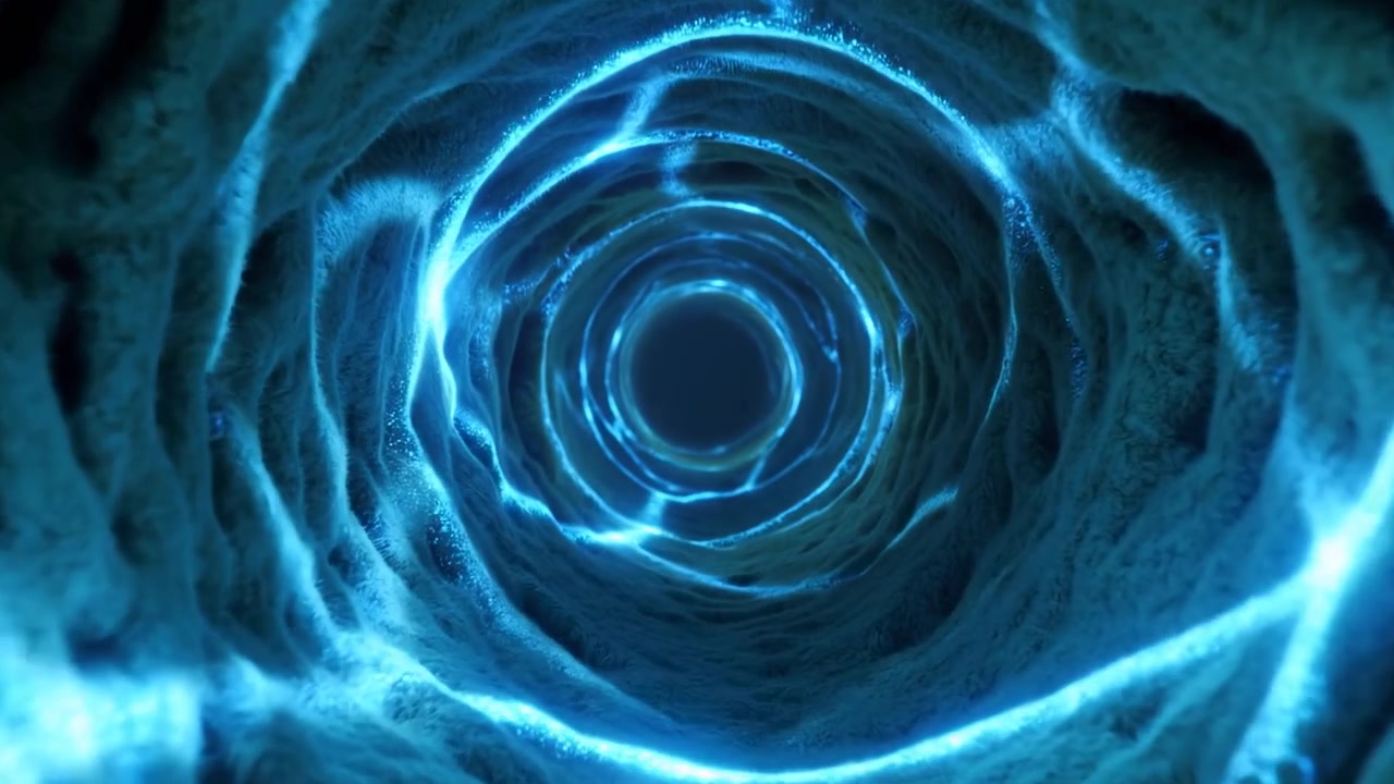 An abstract swirling blue pattern with dynamic and mystical elements, presented in a neutral perspective, digital art assets and video intros backgrounds, offering a clean and cop.