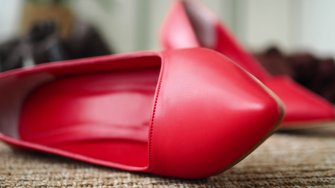 Close-Up of Elegant Red Pointed-Toe Flat Shoes