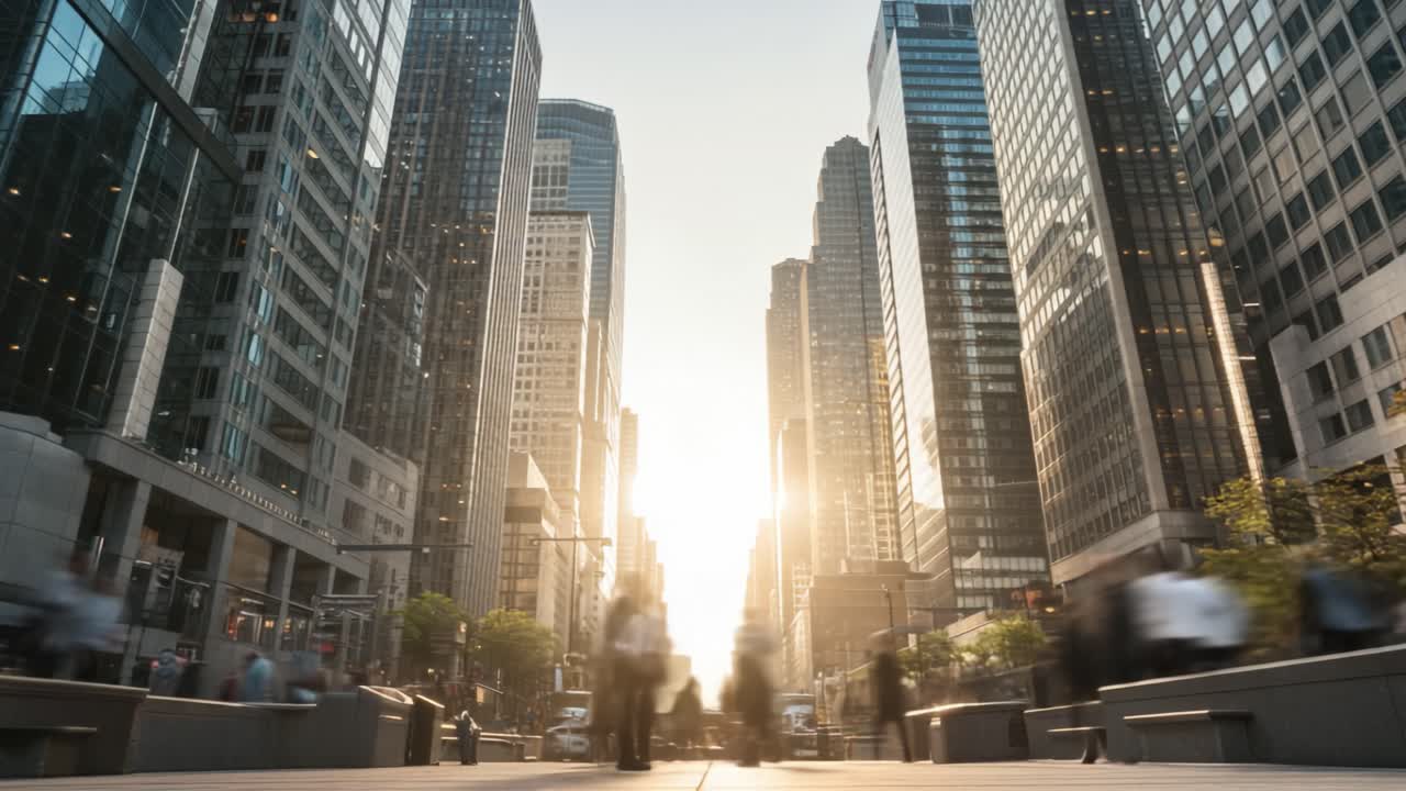 Busy City Street with Skyscrapers