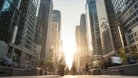busy city street with skyscrapers